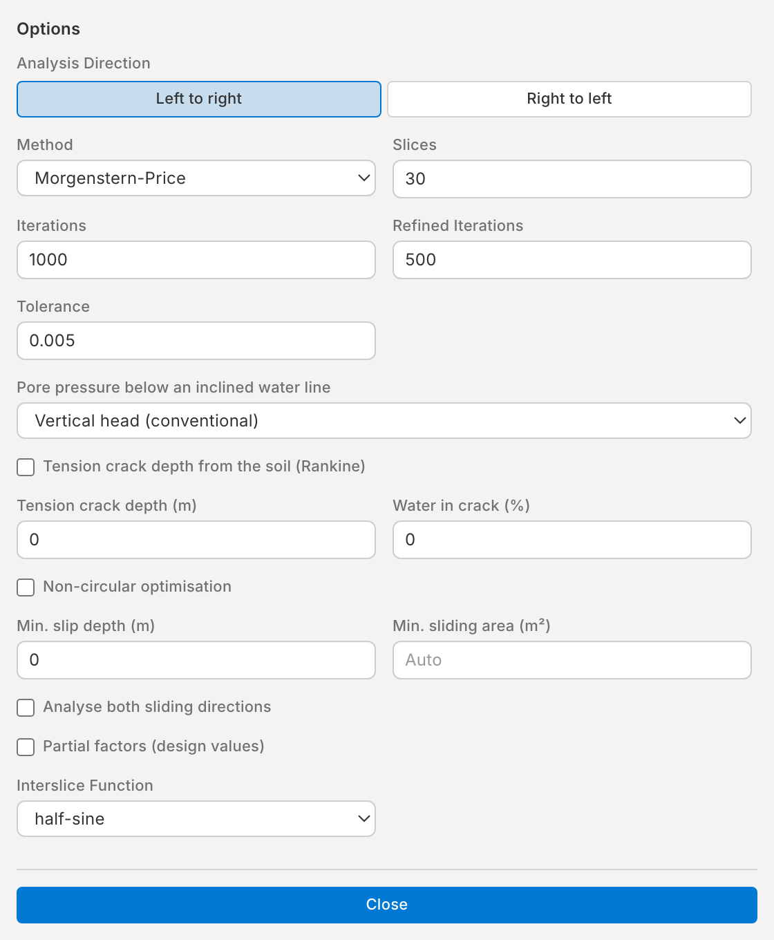 The Options window